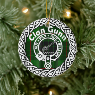 Scottish Clan Gunn Tartan and Crest Ceramic Ornament
