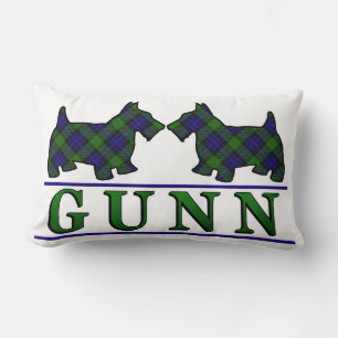 Scottish Clan Gunn Tartan Scottie Dogs Lumbar Cushion