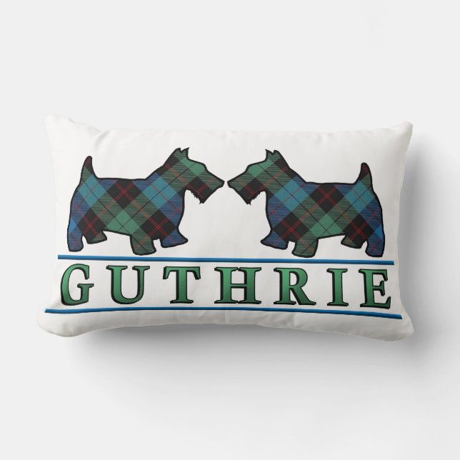 Scottish Clan Guthrie Tartan Scottie Dogs Lumbar Cushion (Front)