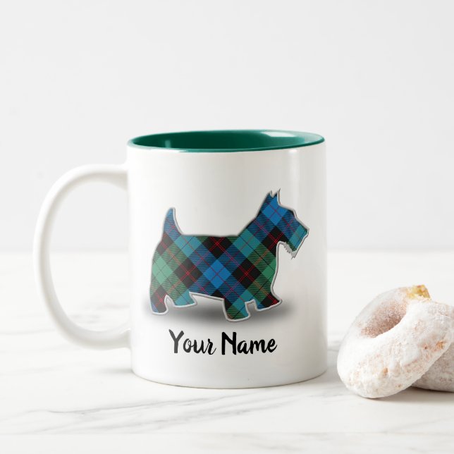 Scottish Clan Guthrie Tartan Scottish Terrier Two-Tone Coffee Mug (With Donut)
