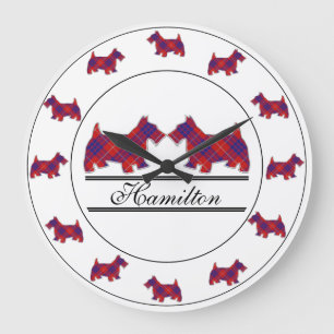 Scottish Clan Hamilton Tartan Plaid Scottie Dogs Large Clock