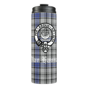Scottish Clan Hannay Crest Badge and Tartan Custom Thermal Tumbler