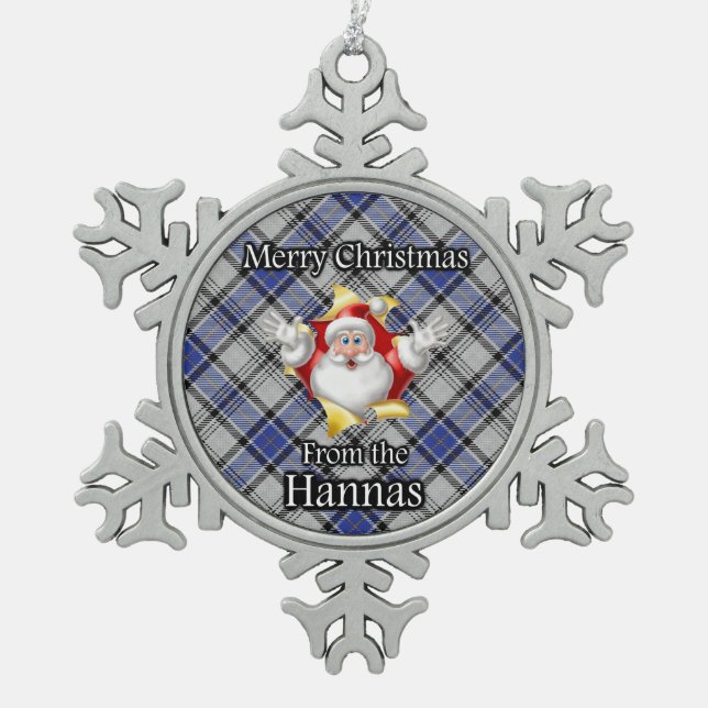 Scottish Clan Hannay Hanna Tartan Christmas Snowflake Pewter Christmas Ornament (Front)