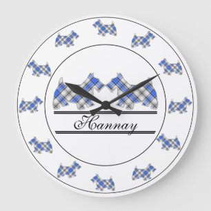 Scottish Clan Hannay Tartan Plaid Scottie Dogs Large Clock