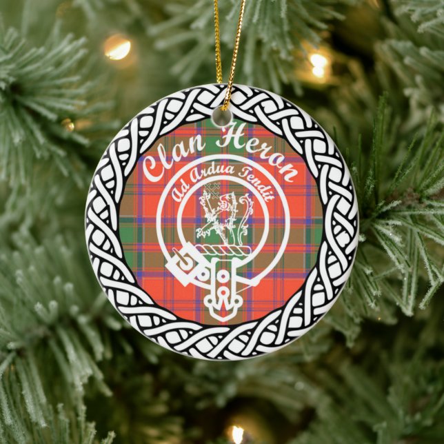 Scottish Clan Heron Tartan and Crest Ceramic Ornament (Tree)