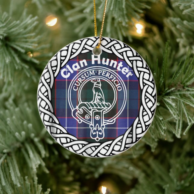 Scottish Clan Hunter Tartan and Crest Ceramic Ornament (Tree)