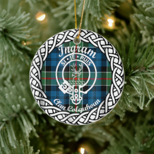 Scottish Clan Ingram Tartan and Crest Ceramic Ornament