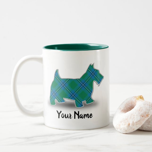 Scottish Clan Irvine Irwin Tartan Scottish Terrier Two-Tone Coffee Mug (With Donut)