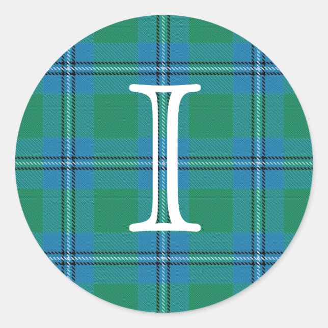 Scottish Clan Irvine Irwin Tartan With Monogram Classic Round Sticker (Front)