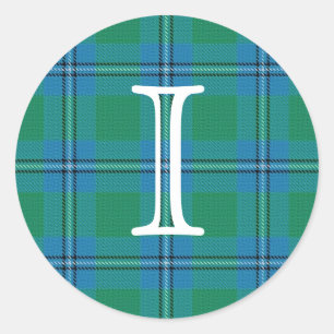 Scottish Clan Irvine Irwin Tartan With Monogram Classic Round Sticker