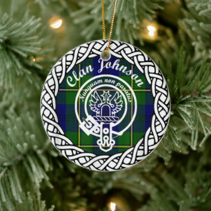 Scottish Clan Johnson Tartan and Crest Ceramic Ornament