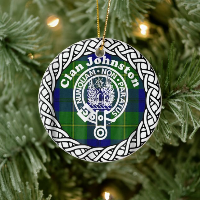 Scottish Clan Johnston Tartan and Crest Ceramic Ornament (Tree)