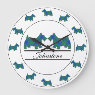 Scottish Clan Johnstone Tartan Scottie Dogs Large Clock