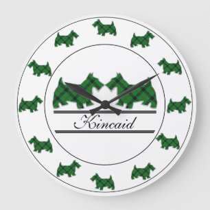 Scottish Clan Kincaid Tartan Plaid Scottie Dogs Large Clock