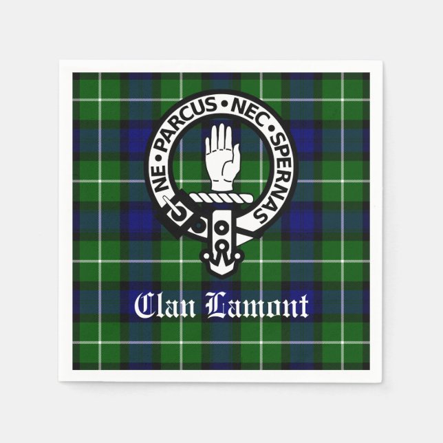 Scottish Clan Lamont Crest Badge and Taetan Napkin (Front)