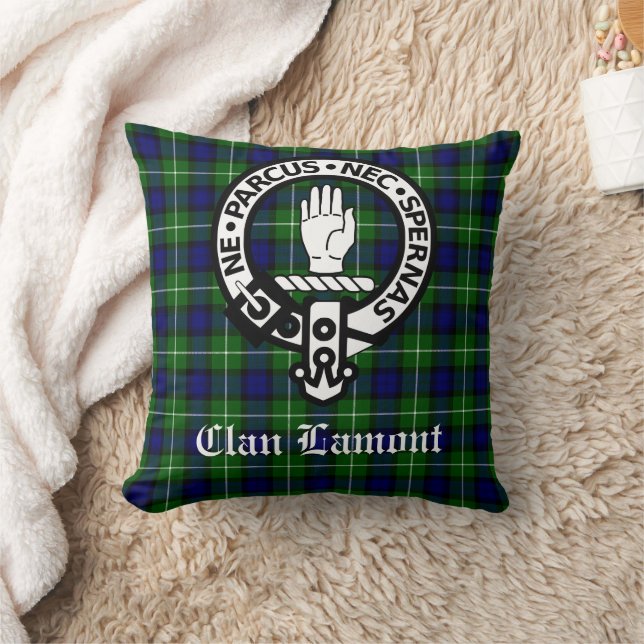 Scottish Clan Lamont Crest Badge and Tartan Cushion (Blanket)