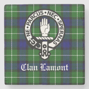 Scottish Clan Lamont Crest Badge and Tartan Stone Coaster