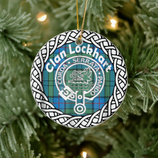Scottish Clan Lockhart Tartan and Crest Ceramic Ornament (Tree)