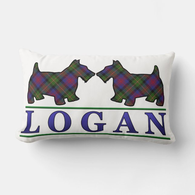 Scottish Clan Logan Tartan Scottie Dogs Lumbar Cushion (Front)