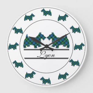 Scottish Clan Lyon Tartan Plaid Scottie Dogs Large Clock