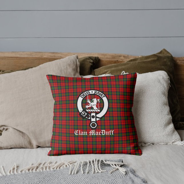Scottish Clan MacDuff Tartan and Crest Badge  Cushion (Creator Uploaded)