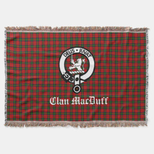Scottish Clan MacDuff Tartan and Crest Badge Throw Blanket
