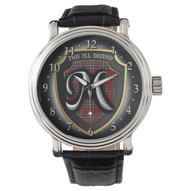 Scottish Clan MacFarlane McFarland Tartan Shield Watch (Front)