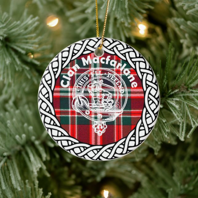 Scottish Clan Macfarlane Tartan and Crest Ceramic Ornament (Tree)