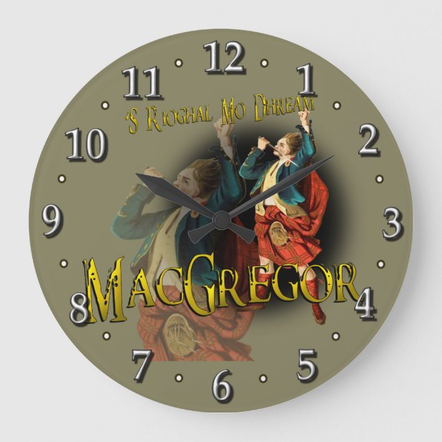 Scottish Clan MacGregor Tartan Large Clock (Front)