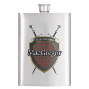 Scottish Clan MacGregor Tartan Shield and Swords Hip Flask