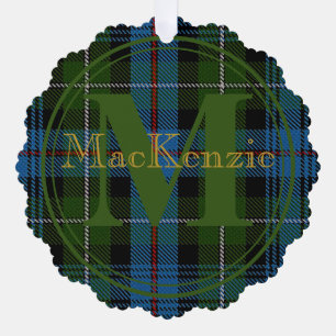 Scottish Clan MacKenzie Tartan Gold Name-Initial Tree Decoration Card