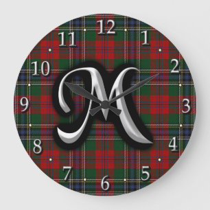 Scottish Clan MacLean Letter M Monogram Tartan Large Clock