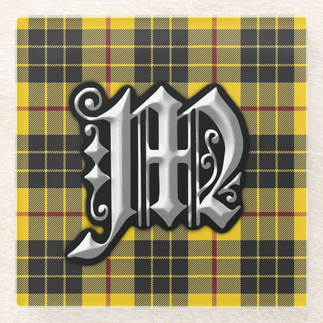 Scottish Clan MacLeod Letter M Monogram Tartan Glass Coaster (Front)