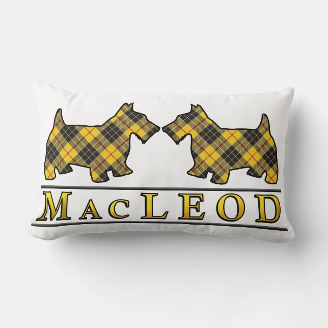 Scottish Clan MacLeod Tartan Scottie Dogs Lumbar Cushion (Front)