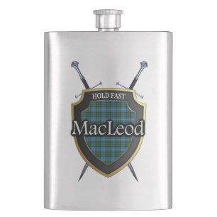 Scottish Clan MacLeod Tartan Shield and Swords Hip Flask
