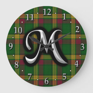 Scottish Clan MacMillan Letter M Monogram Tartan Large Clock