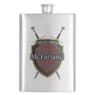 Scottish Clan McFarland Tartan Shield and Swords Hip Flask