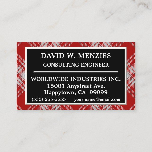 Scottish Clan Menzies Red and White Tartan Plaid Business Card (Front)