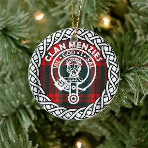 Scottish Clan Menzies Tartan and Crest Ceramic Ornament