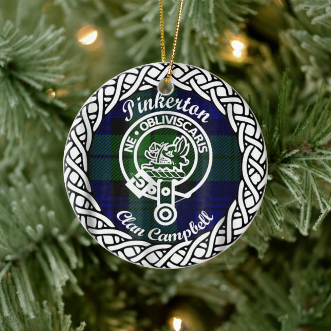 Scottish Clan Pinkerton Tartan and Crest Ceramic Ornament (Tree)
