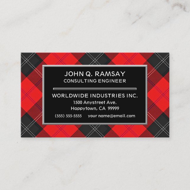 Scottish Clan Ramsay Red Tartan Plaid Business Card (Front)