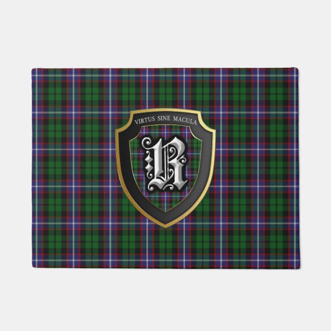 Scottish Clan Russell Tartan Shield Welcome Mat (Front)