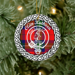 Scottish Clan Ruthven Tartan and Crest Ceramic Ornament