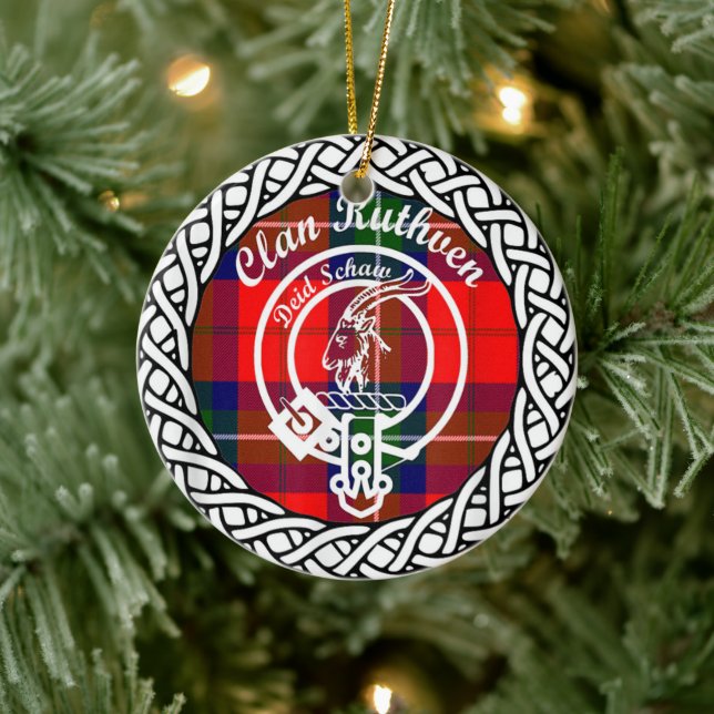 Scottish Clan Ruthven Tartan and Crest Ceramic Ornament (Tree)