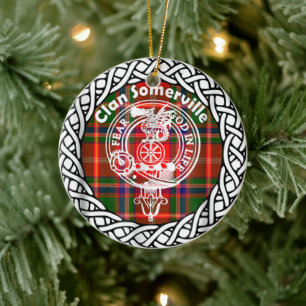 Scottish Clan Somerville Tartan and Crest Ceramic Ornament