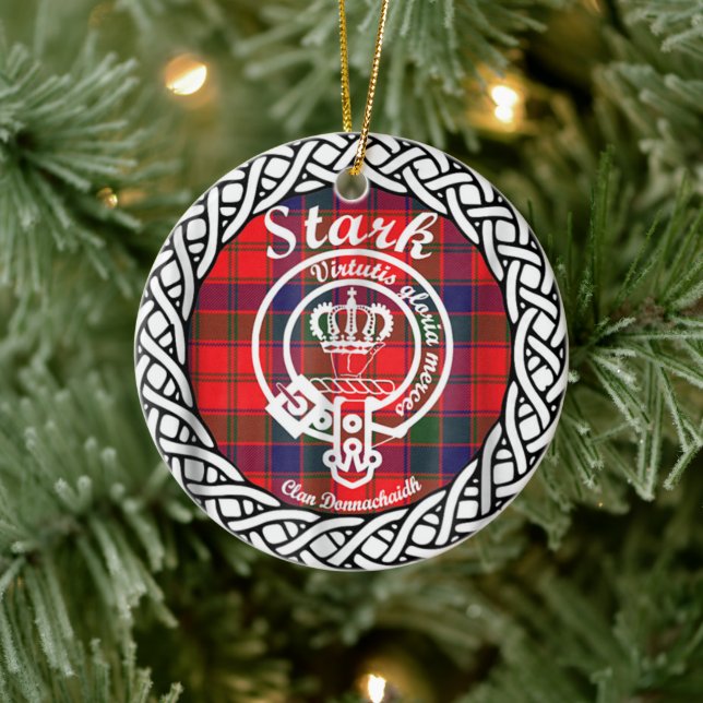 Scottish Clan Stark Tartan and Crest Ceramic Ornament (Tree)