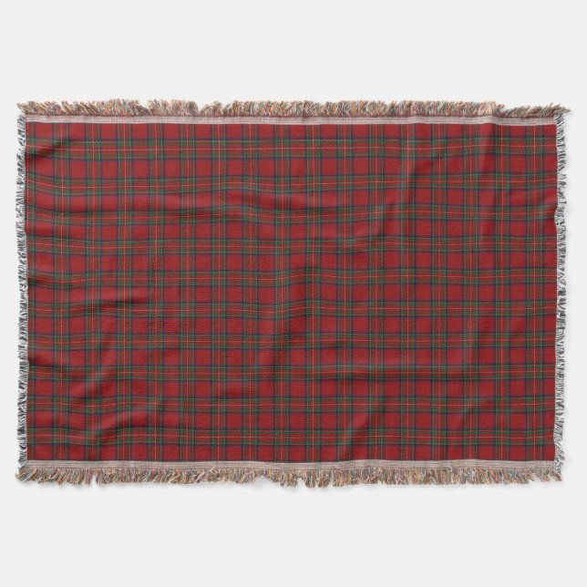 Scottish Clan Stewart Stuart Royal Red Tartan Throw Blanket (Front)