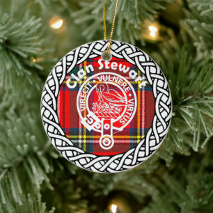 Scottish Clan Stewart Tartan and Crest Ceramic Ornament