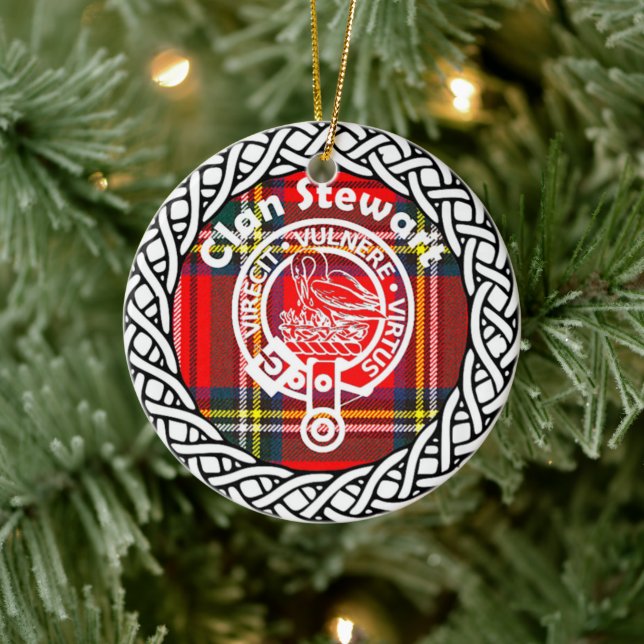 Scottish Clan Stewart Tartan and Crest Ceramic Ornament (Tree)