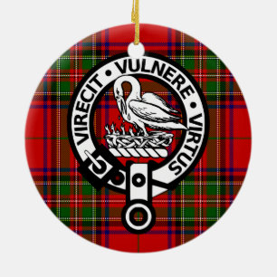 Scottish Clan Stuart Tartan and Crest Ceramic Tree Decoration